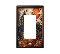Halloween Haunted Mansion Cat Pumpkins Interrupteur à bascule simple | Scène de manoir hantée, chat assis, style complexe découpé en papier, décoration murale saisonnière, atmosphère gothique
