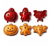 Halloween Mini Pie Moulds for Baking,Reusable Hand Pie Maker Mould Kit with Ghost Pumpkin Skull Bat Cat Shapes, Embossed Biscuit Cookie Cutters for Halloween Desserts (3pcs*a)