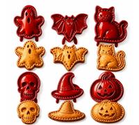 Halloween Mini Pie Moulds for Baking,Reusable Hand Pie Maker Mould Kit with Ghost Pumpkin Skull Bat Cat Shapes, Embossed Biscuit Cookie Cutters for Halloween Desserts (6pcs*d)