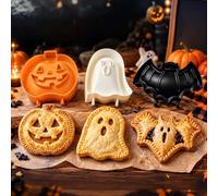 Halloween Mini Pie Moulds for Baking,Reusable Hand Pie Maker Mould Kit with Ghost Pumpkin Skull Bat Cat Shapes, Embossed Biscuit Cookie Cutters for Halloween Desserts (3pcs*G)