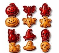 Halloween Mini Pie Moulds for Baking,Reusable Hand Pie Maker Mould Kit with Ghost Pumpkin Skull Bat Cat Shapes, Embossed Biscuit Cookie Cutters for Halloween Desserts (6pcs*c)