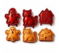 Halloween Mini Pie Moulds for Baking,Reusable Hand Pie Maker Mould Kit with Ghost Pumpkin Skull Bat Cat Shapes, Embossed Biscuit Cookie Cutters for Halloween Desserts (3pcs*d)
