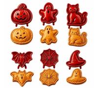 Halloween Mini Pie Moulds for Baking,Reusable Hand Pie Maker Mould Kit with Ghost Pumpkin Skull Bat Cat Shapes, Embossed Biscuit Cookie Cutters for Halloween Desserts (6pcs*b)