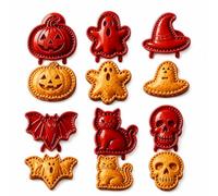 Halloween Mini Pie Moulds for Baking,Reusable Hand Pie Maker Mould Kit with Ghost Pumpkin Skull Bat Cat Shapes, Embossed Biscuit Cookie Cutters for Halloween Desserts (6pcs*a)