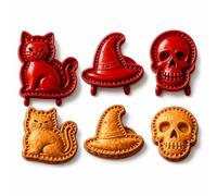 Halloween Mini Pie Moulds for Baking,Reusable Hand Pie Maker Mould Kit with Ghost Pumpkin Skull Bat Cat Shapes, Embossed Biscuit Cookie Cutters for Halloween Desserts (3pcs*b)