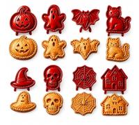 Halloween Mini Pie Moulds for Baking,Reusable Hand Pie Maker Mould Kit with Ghost Pumpkin Skull Bat Cat Shapes, Embossed Biscuit Cookie Cutters for Halloween Desserts (8pcs)