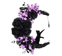 Halloween Moon Wreath with Black Cat - Halloween Moon Cat Garland, Luminous Couronne, Garland pour la fenêtre de fête à la maison Mur Intérieur extérieur