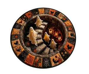 Halloween Optical Illusion Rug, Haunted House Plush Door Mat Decor