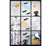 Halloween Reusable Window Stickers (NO GLUE) Super Spooky Fun Party Decorations Kid Friendly Glass Clings, Featuring Bats, Skeletons, Black Cats, Pumpkins- Made by Talking Tables UK | 6 Sheets
