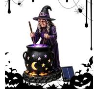 Halloween Solar Witch - Glowing Cauldron Statue | Outdoor Resin Garden Ligh