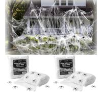 Halloween Stretchable Spider Web with 50 Fake Spiders for Outdoor Decoration,300g Horror Decoration for Outdoor Party,Garden Bar Horror Theme Night,Spooky Holiday Decor，2pcs-600g