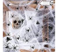 Halloween Toile d'Araignée Décoration, 100 grammes Toiles D'araignée avec Fausses Araignées Réaliste Toile d'Araignée pour Halloween, Toile d Araignée, Decoration Halloween Interieur et d'extérieur