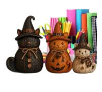 Halloween Witch Cat And Dog Resin Figurines, 3-Piece Table Decor Set | 3-Piece Resin Set, Witch Cat And Dog Design, Hand-Painted Details, Stable Flat Base, Halloween Tabletop Decor