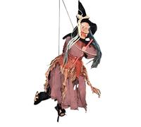 Halloween Witch Decoration Voice Activated Light Up Eyes Flying Broom | Sound-Activated Scary Sounds, Glowing Eyes & Moving Broom - Spooky Decor for Door, Kitchen, Party & Haunted House