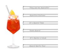HALM Pailles en verre Aperol Spritz Coffret cadeau | 6 Pièces droites 20 cm | 6 Citations amusantes Accessoires de cocktail | Pailles à boire en verre réutilisables gravées - Pailles en cristal