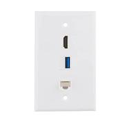 Halokny Plaque murale 3 ports HDMI USB Cat6 RJ45, 1 prise HDMI + 1 Ethernet Cat6 RJ45 + 1 prise USB 3.0 pour plaque frontale, blanc