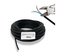 HALOTEC | 25 mètres Câble électrique 2 fils 2 x 1,50 mm² | Tuyau rond H05VV-F | Double isolation PVC | Câble d'installation | Noir | 2 fils bleu et marron