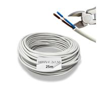HALOTEC | 25 mètres Câble électrique 2 fils 2 x 1,50 mm² | Tuyau rond H05VV-F | Double isolation PVC | Câble d'installation | 2 fils bleu et marron (blanc)