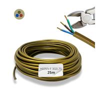HALOTEC 25 mètres Câble électrique 3 Fils 3x0.75 | Câble pour Extensions H03VV-F | Installation Électrique | Câble d’Alimentation | PVC | Doré | Gaine Ronde | Triphilaire