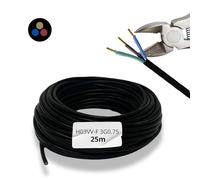 HALOTEC Câble Électrique 25m 3 Fils 3x0.75mm² | Flexible H03VV-F PVC Noir pour Rallonges, Installation Domestique, Projets de Bricolage | Durable, Résistant Usure | Accessoire Éclairage Maison