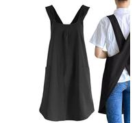 Halter Bandage Tablier croisé avec de grandes poches Style japonais Tablier en coton doux et lin pour femmes pour la cuisine, le jardin, l'art floral, Noir , Siehe Beschreibung
