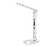 Lampe de bureau avec la charge induction 10W, fonction réveil, affichage de l'heure, la date, la température, lumiosité réglable, bras pliable , blanc