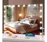 halumao Miroir de courtoisie Hollywood avec lumières, 80 × 60 cm, grand miroir de maquillage lumineux avec 18 ampoules à intensité variable, 3 modes de couleur, prise adaptateur, miroir de table ou