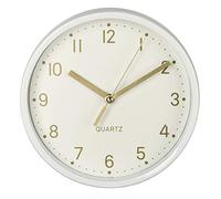 Hama 186302 Horloge de Bureau dorée silencieuse | Diamètre: 16 cm | Blanc, Taille Unique