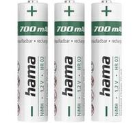 Hama 3 Piles Rechargeables AAA NiMH 700 mAh (Lot 3 Batteries Rechargeables, Charge Rapide, Très Faible Autodécharge, 1.2 Volts, pour Téléphone Fixe, Jouet, Rasoir, Télécommande, Caméra, Flash)