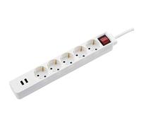 Hama Bloc multiprises "USB 3,4A" (5 prises, protection contre la surtension, prises tournées à 45°, longueur de câble de 1,4m) Blanc