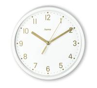 Hama Horloge de table Madère – Quartz silencieuse Ø 16 cm, sans tic-tac, aiguilles dorées, blanc