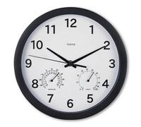 Hama Horloge murale "Malte", Ø 25 cm, av. therm./hygro., sans tic tac, noir