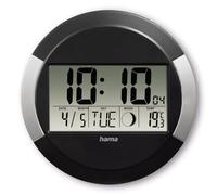 Hama Horloge Murale Numérique (Pendule Radio-pilotée DCF, sans Bruit de Tic-Tac, Montre de Cuisine écran LCD, Thermomètre, Calendrier, Phase de la Lune, Pile Incluse, Pause Murale ou Bureau) Noir