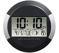 Hama Horloge Murale PP-245 (Radio-pilotée DCF, Pendule sans tic tac, numérique, à LED, sans Fil, avec Piles, Format 24h, Calendrier, Jour, thermomètre 0°C à -50°C, Pause Murale ou Bureau) Noir