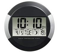 Hama Horloge Murale PP-245 (Radio-pilotée DCF, Pendule sans tic tac, numérique, à LED, sans Fil, avec Piles, Format 24h, Calendrier, Jour, thermomètre 0°C à -50°C, Pause Murale ou Bureau) Noir
