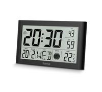 Hama Horloge Numérique Murale et de Table (Pendule Radio-pilotée DCF avec Thermomètre, Fonction Réveil, 2 alarmes, Calendrier, Jour de la Semaine, Phases de Lune, Pied Pliable, Piles incluses) Noir