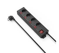 Hama Multiprise 4 Prises 16A avec Interrupteur individuel (Rallonge multiprises 1.4m, Bloc 4 prises Type F Schuko, Idéal Bureau PC luminaires, Atelier, Meuble TV, Garage )Noir