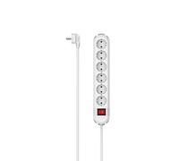 Hama Multiprise 6 Prises 90°, Interrupteur Bipolaire, Cordon 3m, Blanc | Rallonge Électrique Prises Terre Type F Schuko Compatible France, Economie Energie Montage Murale, Idéal Salon Chambre Bureau