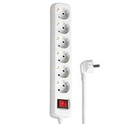 Hama Multiprise 6 Prises avec Interrupteur, Câble 5m, Bloc Prises Blanc | Prise MultiplesType F Schuko Compatible France- 16A - 3680W, Securité Enfant, Idéal Bureau PC luminaires, Meuble TV, Garage