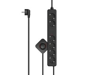 Hama Multiprise 6 Prises Interrupteur à Pied - 16A-3680W (Prise Multiple, 2 alimentées en continu pour Box, Rallonge Electrique 2x1.5m, Securité Enfant, Bloc 6 Prises Schuko Compatible France) Noir