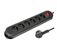 Hama Multiprise avec Interrupteur (Bloc 6 Prises 16A, Rallonge 1.5m, Prise Multiple idéale économie d'énergie, Prises 45°, Boucle de Suspension Mural, 3680W, Cable H05VV-F3G1.5) Noir
