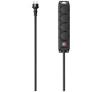 Hama Multiprise Etanche 4 Prises avec Interrupteur (Multiprise Extérieur, Montage Mural, Rallonge 2m, Bloc 4 Prises IP44 avec Couvercle, Prises Schuko Compatible France, 16A, 3680W) Noir