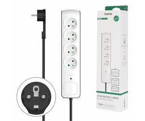 Hama Multiprise Parasurtenseur avec Interrupteur (Bloc 4 Prises 16A Look Design, Rallonge 1.5m, Prise Multiple économie d'énergie, Prises 45°, Prise Male Plate, 3680W, Cable H05VV-F3G1.5) Noir&Blanc