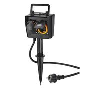 Hama Prise de Jardin avec Piquet - Etanche IP44 Double Prise Terre Extérieure avec Minuterie et Clapets - Idéale Jardin, Éclairage, Pompe ou Guirlande, 2 Sorties Programmables - Noir
