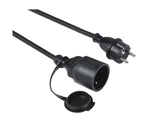 Hama Rallonge étanche d'extérieur IP44 (10m, résistant à l'hiver, Prolongateur câble d'alimentation avec Couvercle, fiche Schuko Compatible France, idéal Balcon Terrasse Jardin Garage Atelier) Noir
