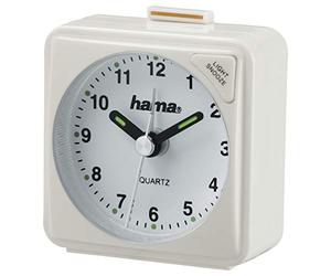Hama Réveil Analogique de Voyage A50 (Mini Réveil Compact, Fonction Snooze, Rétroéclairage, Aiguilles Fluorescentes, Idéal Voyage Chambre Bureau) Blanc