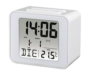 Hama Réveil Radio-Piloté Cube, Horloge Numérique, Retroéclairage, Gros Chiffres, Date, Température, Blanc