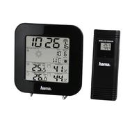 Hama Station Météo Électronique "EWS-200", Sonde Capteur Extérieur Sans Fil, Prévisions Météorologiques, Horloge Radio-Pilotée DCF, Alarme Température, Baromètre, Hygromètre, Retroéclairage, Noir