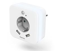 Hama Veilleuse LED avec prise, 2 ports USB (prise avec détecteur de mouvement et capteur crépusculaire, veilleuse pour enfants, lumière d'orientation dans la chambre à coucher, chambre d'enfant,