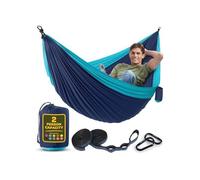 Hamac 2 Places,Pliable,Ultra-Léger et Portable,Hamac Extérieur avec Capacité de 350 kg,Idéal pour Jardin,Camping,Voyage,Bleu foncé